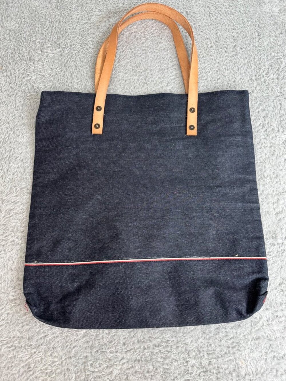 True Religion Denim Lined Tote Bag Leather Straps Red Interior Y2K Retro Travel - Picture 2 of 11